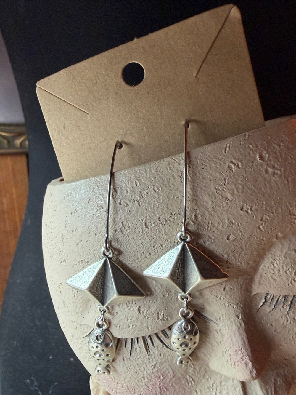 Silver Geometric Drop Earrings - Silver